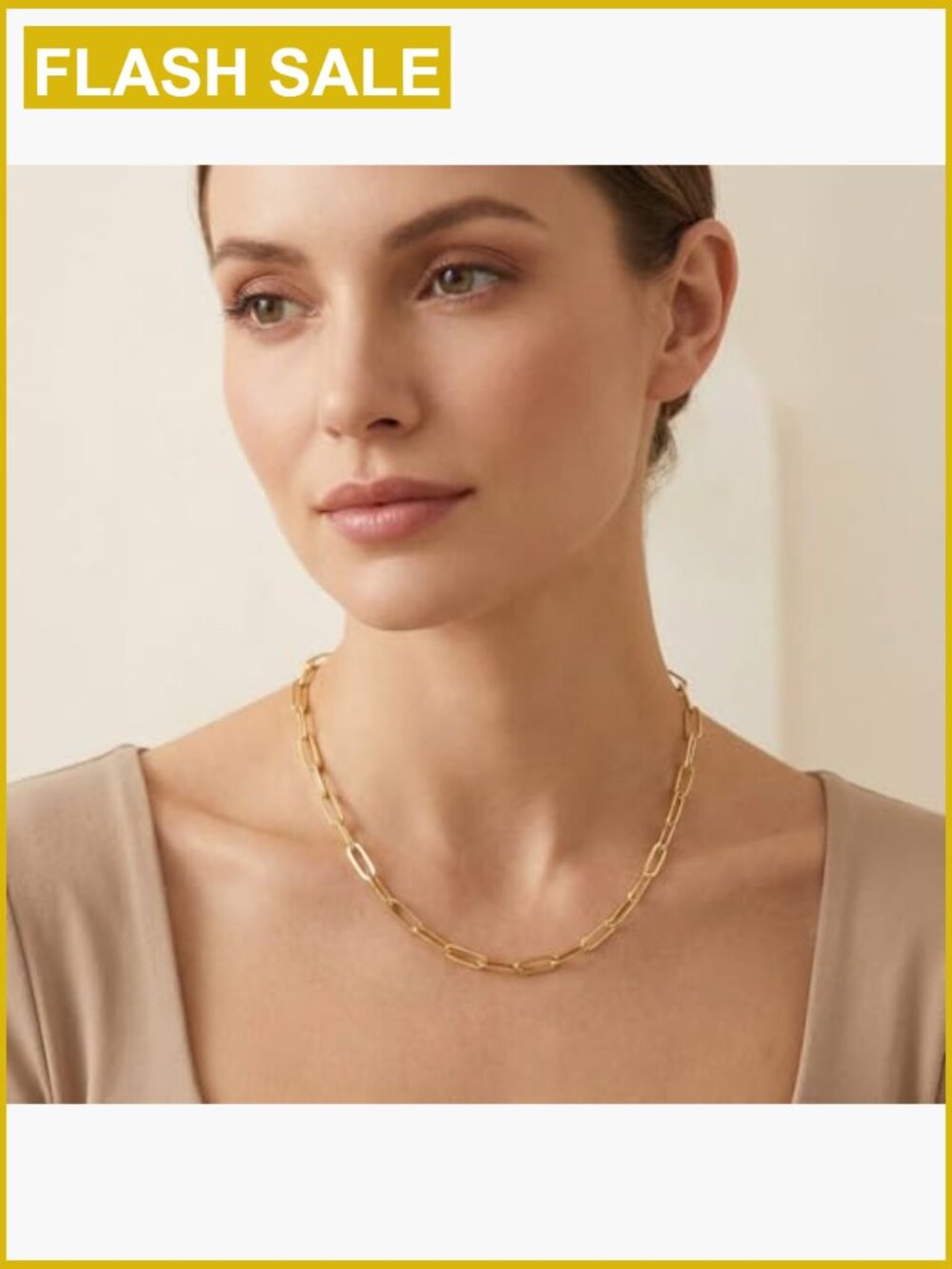 14K Gold Plated Paperclip Chain Necklace - Tarnish Resistant, Layering Jewelry - Picture 2 of 7